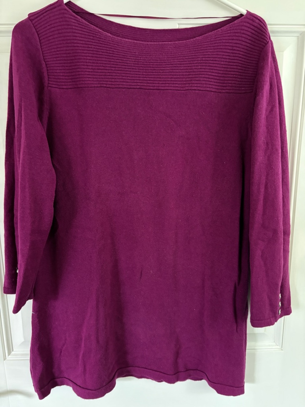 Karen Scott Ribbed Boatneck Sweater in Plum